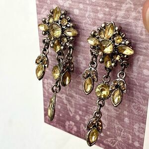 3/$15 Yellow Rhinestone Silver Dangle Earrings